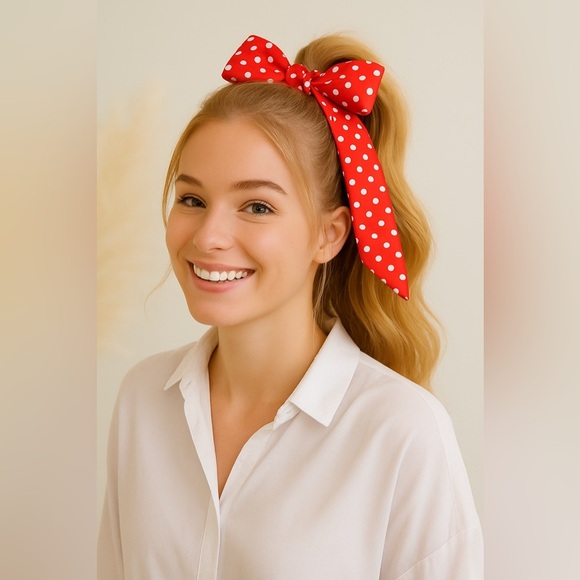 Classic Red & White Polka Dot Versatile Scarf - Picture 4 of 6